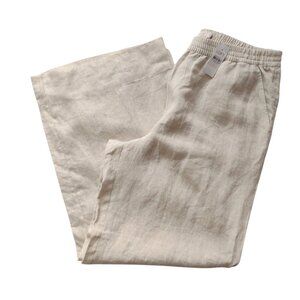 Loft Linen Wide-Leg Pants L NEW Natural Beige Comfy Pull On Lightweight Trousers